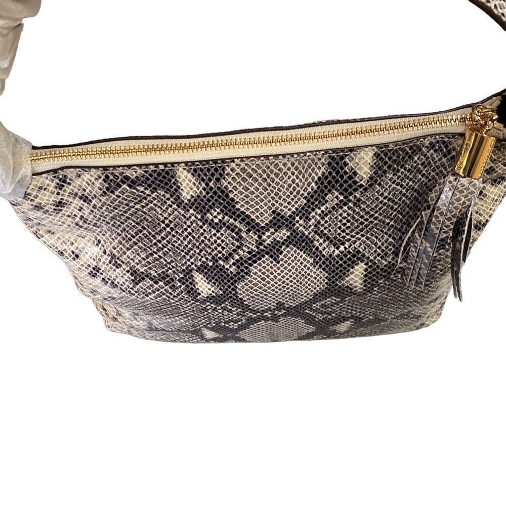 MK Michael Kors Purse Bedford Dark Sand Embossed Leather Snakeskin Bag NWT - Picture 5 of 10